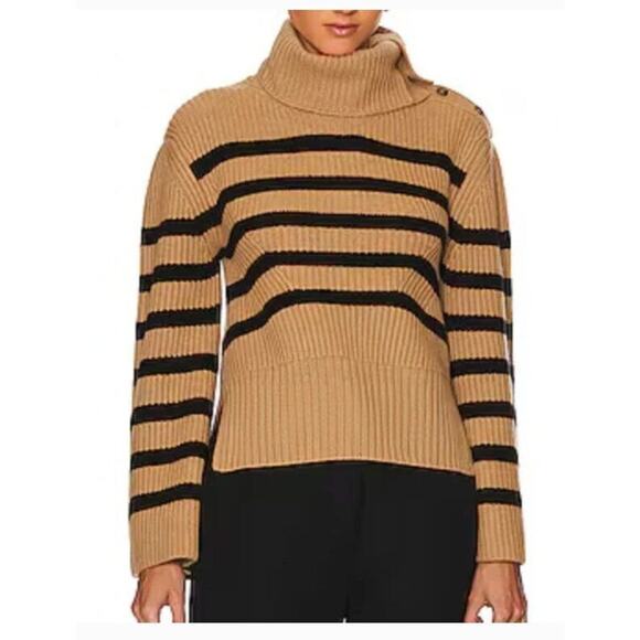 SIMKHAI Jonathan Sz S Small Black Tan Stripe Wool Cashmere Pullover Sweater Adri - Picture 10 of 10